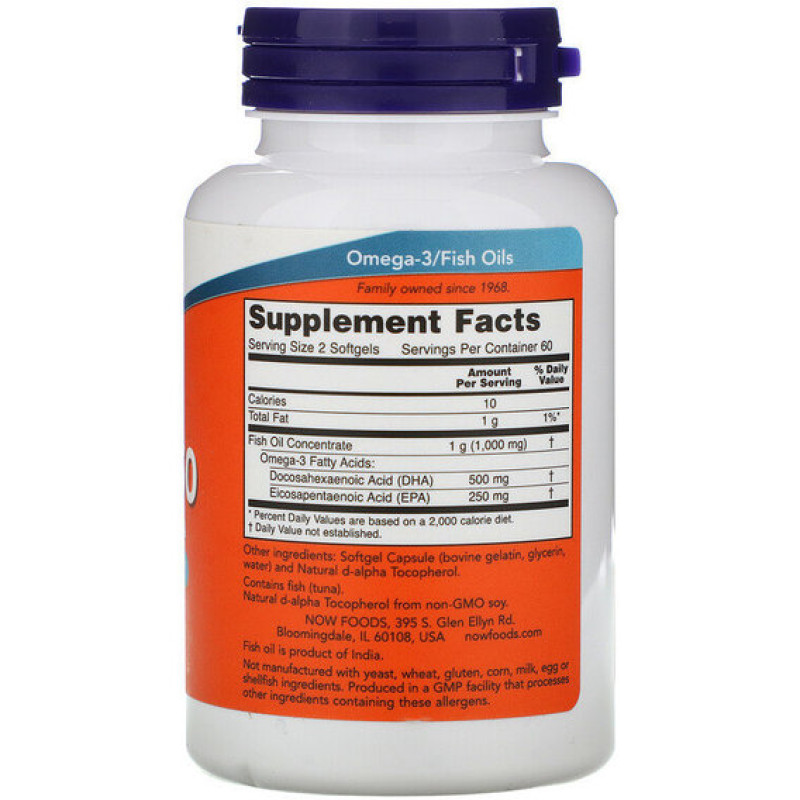 Омега 3 NOW Foods DHA-250/EPA-125 120 Softgels NOW-01610