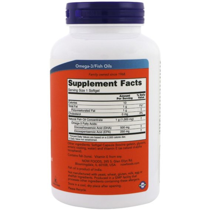 Омега 3 NOW Foods DHA-500/EPA-250 180 Softgels
