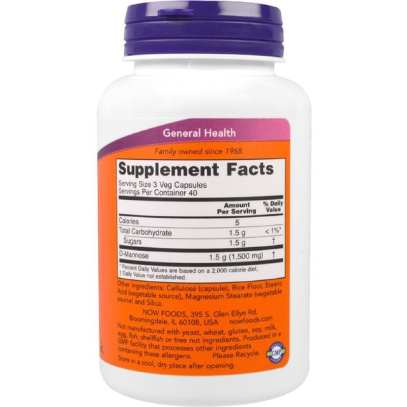 Урологічний препарат NOW Foods D-Mannose 500 mg 120 Veg Caps