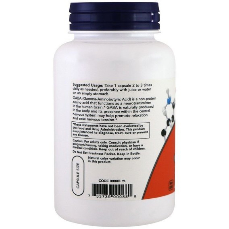 Аминокомплекс NOW Foods GABA 500 mg 200 Veg Caps
