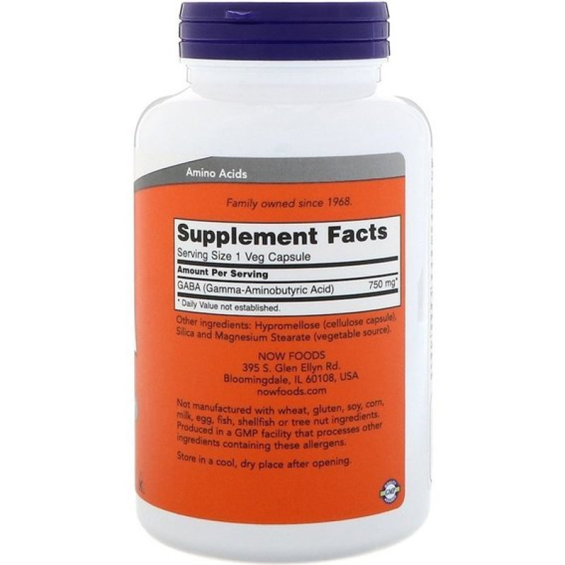 Аминокомплекс NOW Foods GABA 750 mg 200 Veg Caps NOW-00129