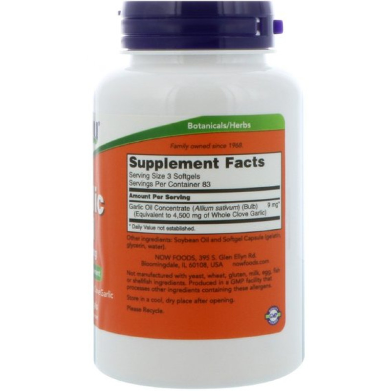 Часник NOW Foods Garlic Oil 1500 mg 250 Softgels