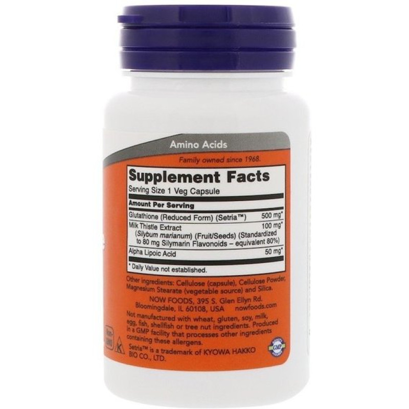 Глутатион NOW Foods Glutathione 500 mg 30 Veg Caps