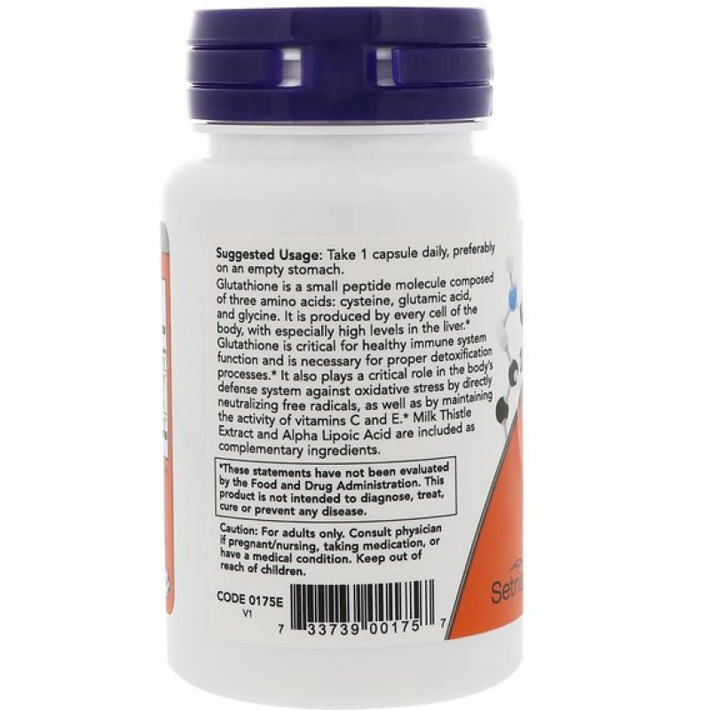 Глутатион NOW Foods Glutathione 500 mg 30 Veg Caps