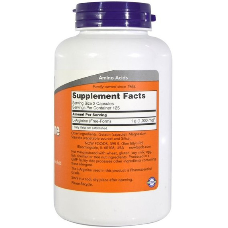 Аргинин NOW Foods L-Arginine 500 mg 250 Caps