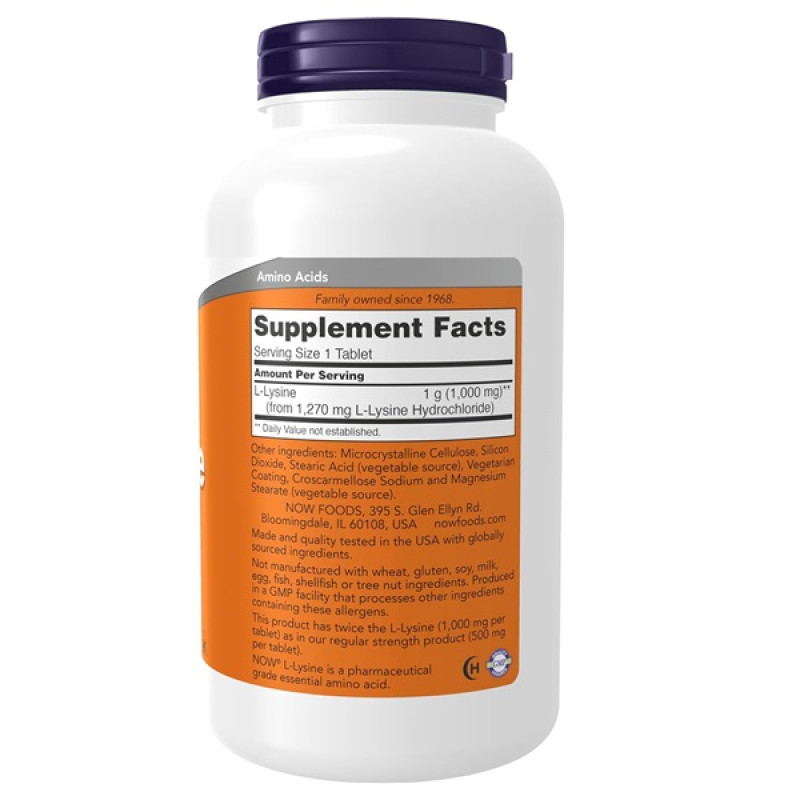 Лизин NOW Foods L-Lysine 1000 mg 250 Tabs NF0123
