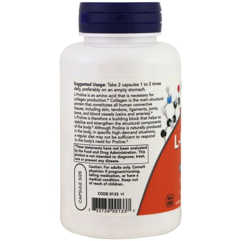 Пролін NOW Foods L-Proline 500 mg 120 Veg Caps