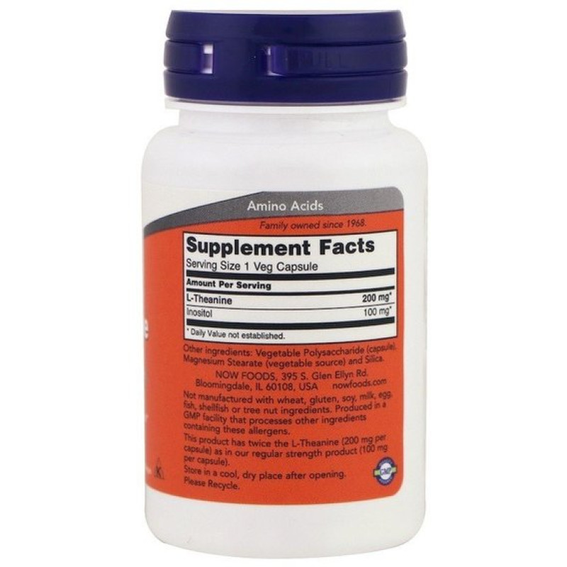 Теанин NOW Foods L-Theanine 200 mg 60 Veg Caps