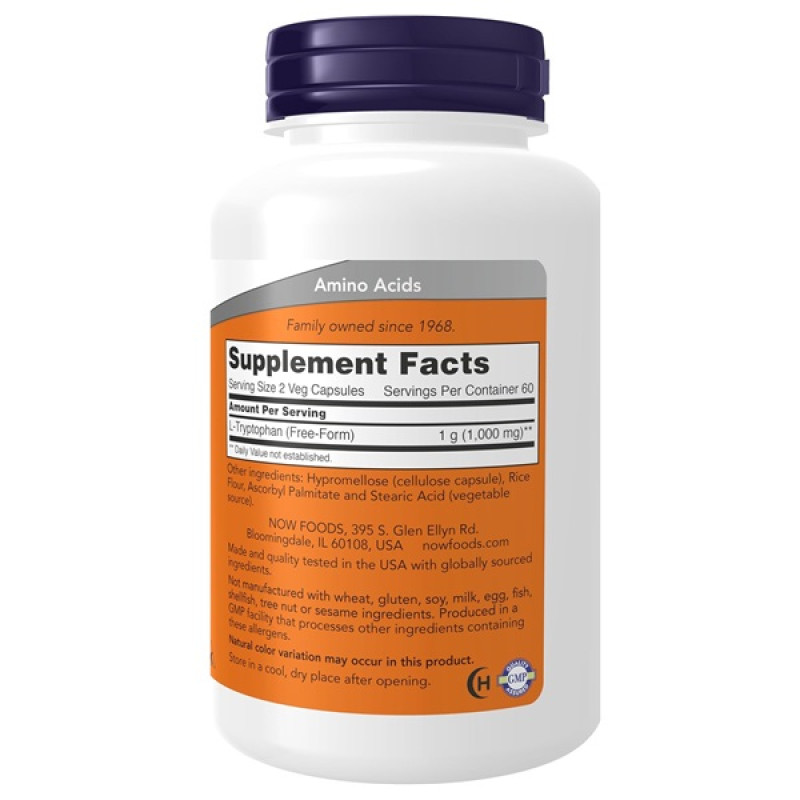 Триптофан NOW Foods L-Tryptophan 500 mg 120 Veg Caps
