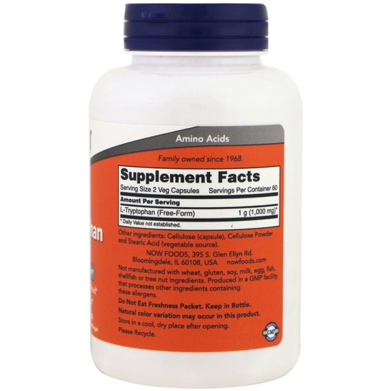 Триптофан NOW Foods L-Tryptophan 500 mg 120 Veg Caps
