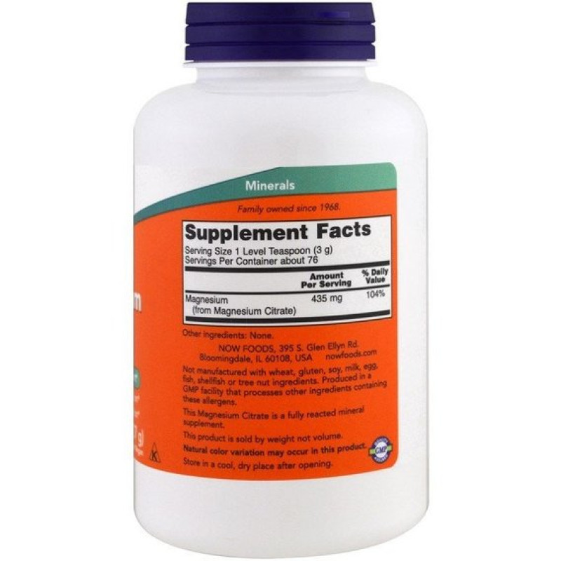 Мікроелемент Магній NOW Foods Magnesium Citrate Powder 227 g /76 servings/ Pure