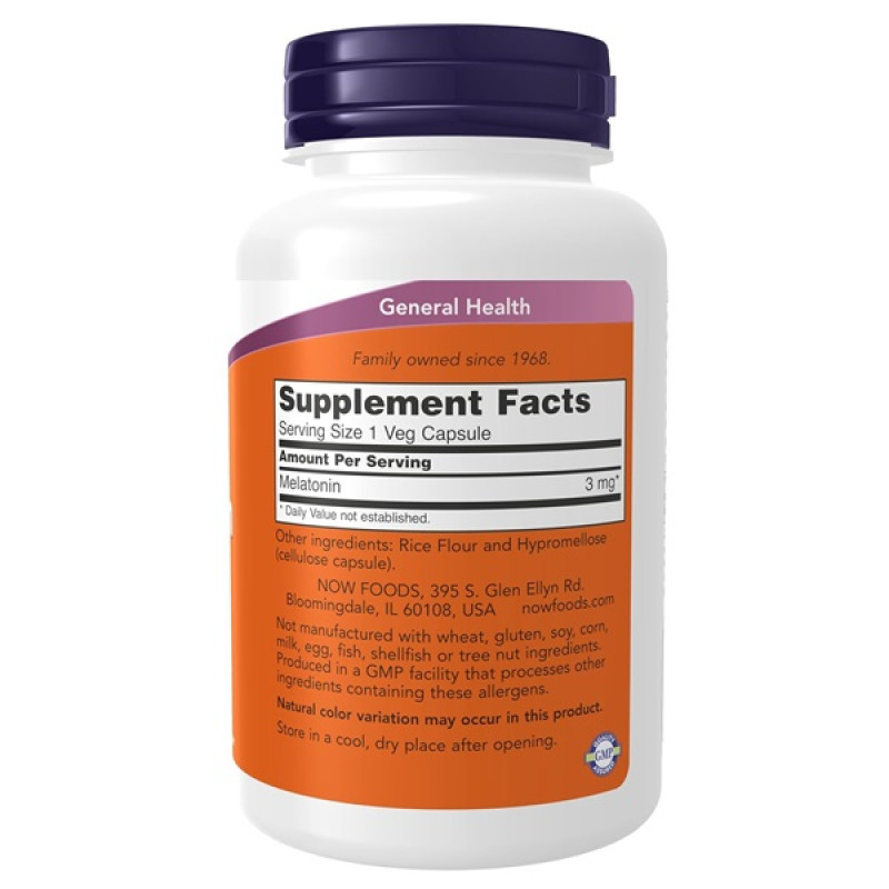 Мелатонін для сну NOW Foods Melatonin 3 mg 60 Veg Caps NF3255