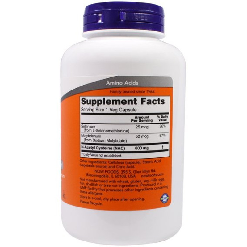 Ацетилцистеїн NOW Foods N-Acetylcysteine 600 mg 250 Veg Caps