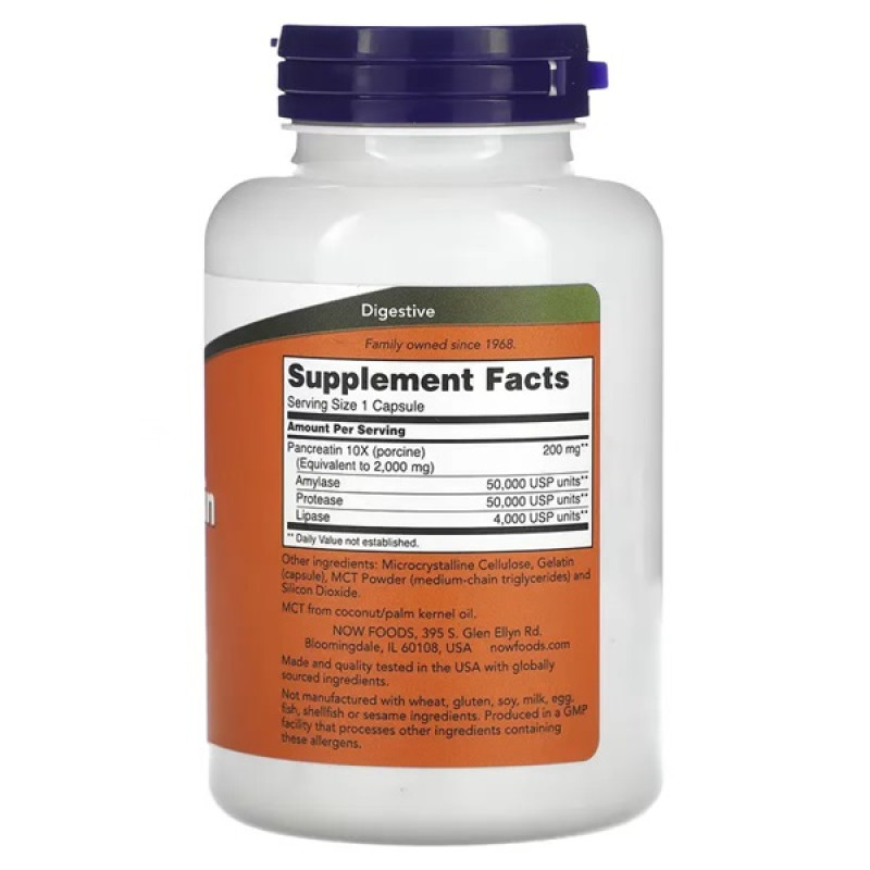 Панкреатін NOW Foods Pancreatin 10X 200 mg 250 Caps