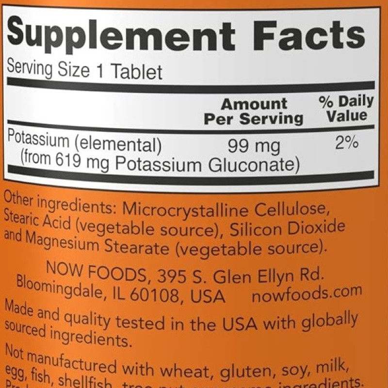 Мікроелемент Калій NOW Foods Potassium Gluconate 99 mg 100 Tabs