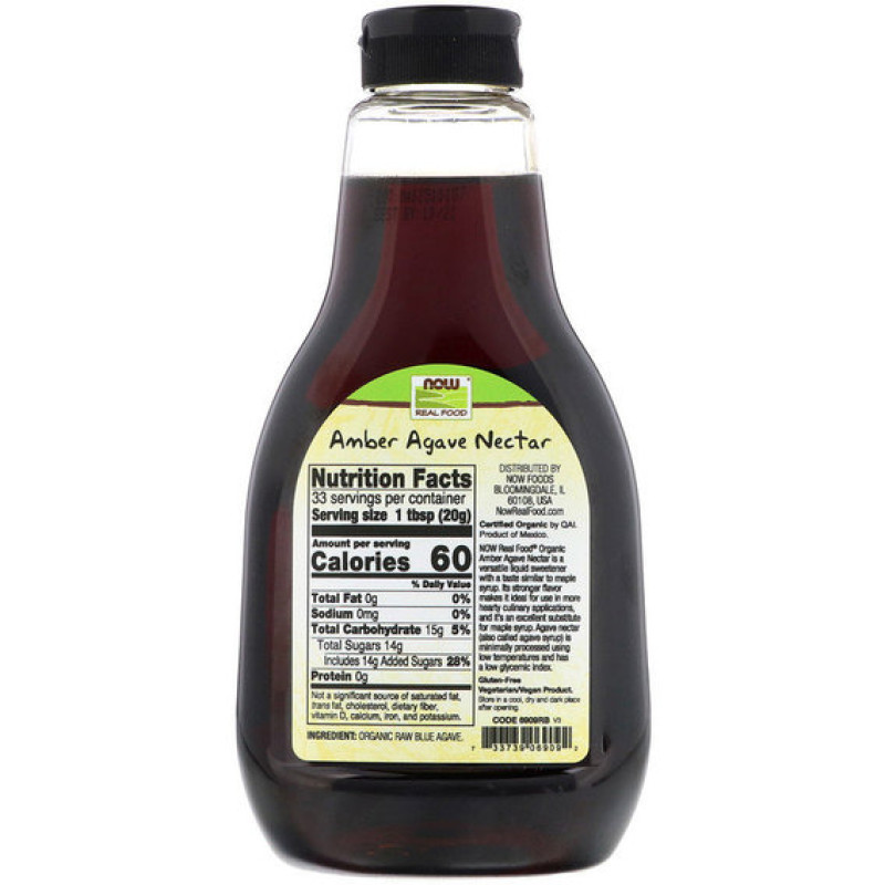 Суперфуд NOW Foods Real Food, Organic Agave Nectar, Amber, 23.28 oz 660 ml
