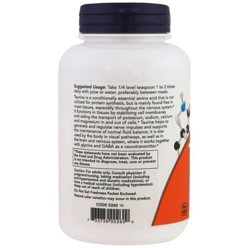 Таурин NOW Foods Taurine Pure Powder, 8 oz 227 g /227 servings/ NF0260
