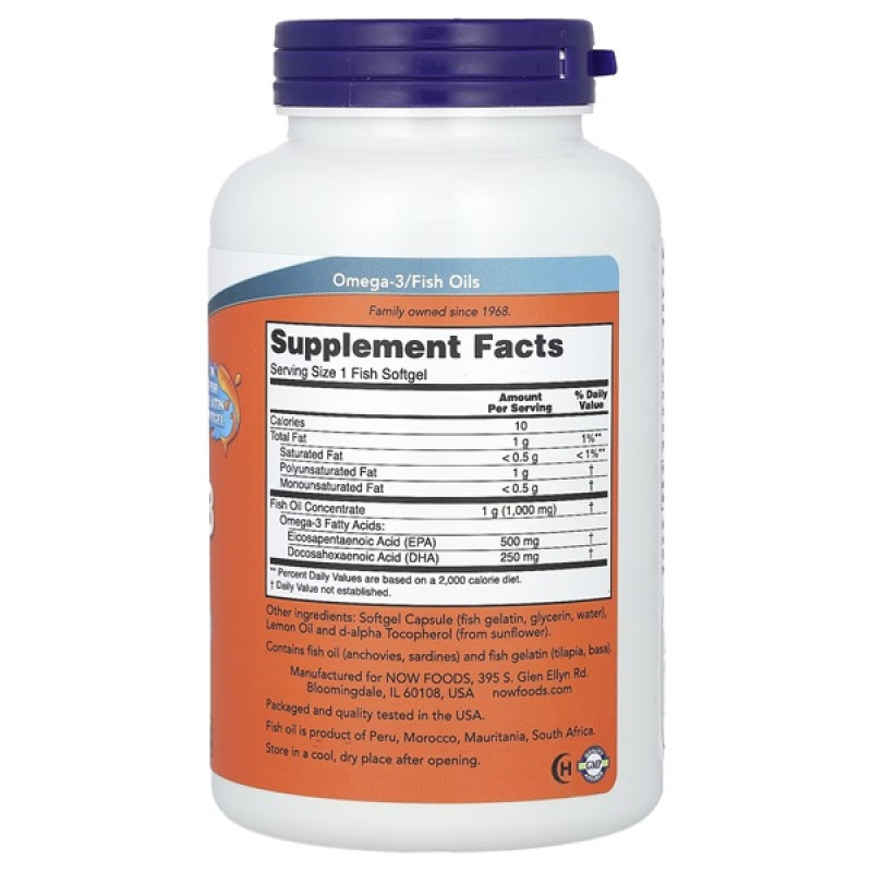 Омега 3 NOW Foods Ultra Omega 500 EPA/250 DHA 180 Fish Softgels NF1665