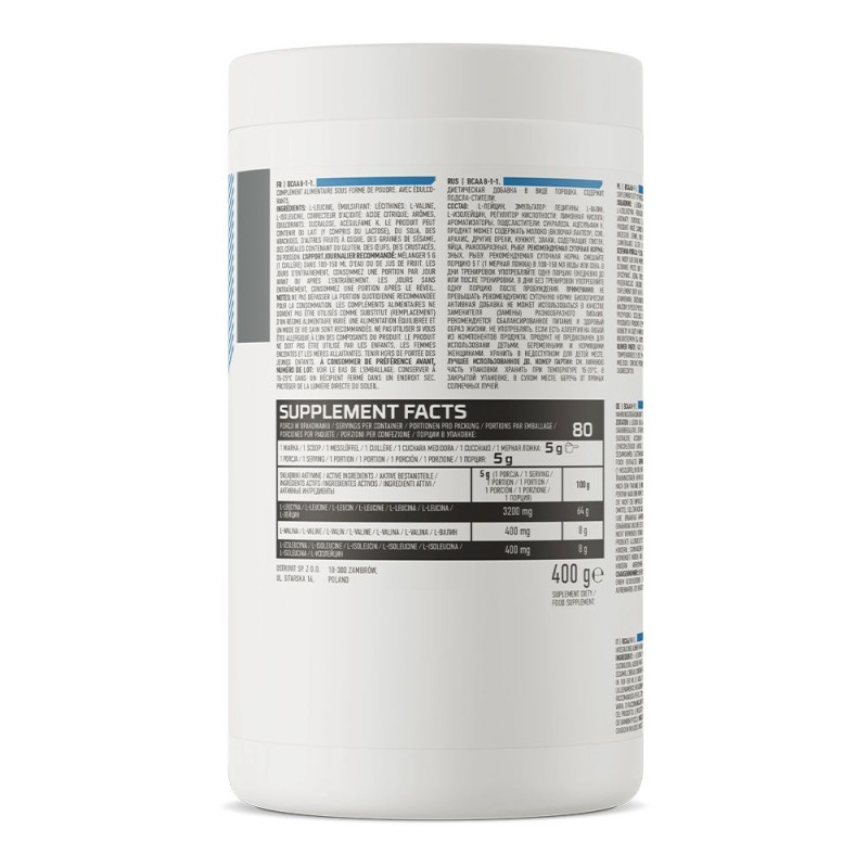 Амінокислота BCAA для спорту OstroVit BCAA 8-1-1 400 g /40 servings/ Lemon