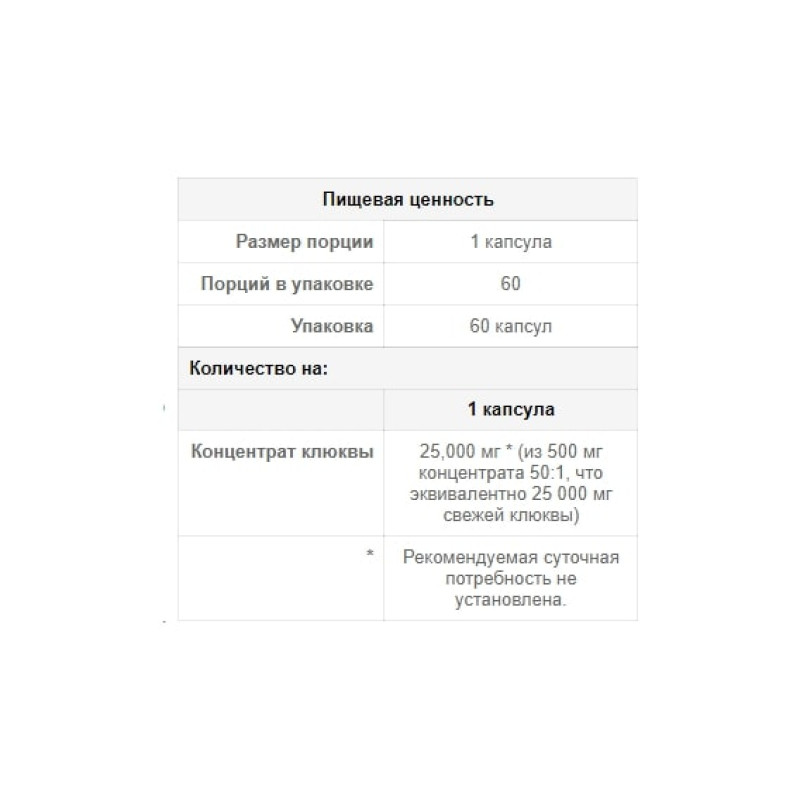 Журавлина Puritan's Pride Cranberry Friut Concentrate 25000 mg One per Day 60 Caps