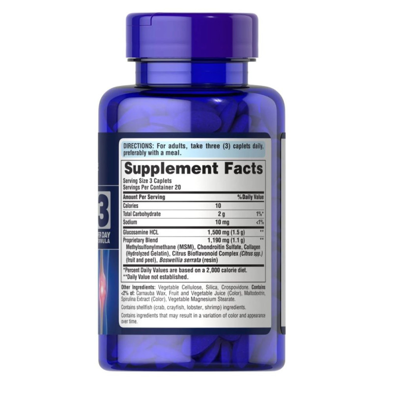 Препарат для суглобів та зв'зок Puritan's Pride Double Strength Glucosamine, Chondroitin & MSM 60 Caplets