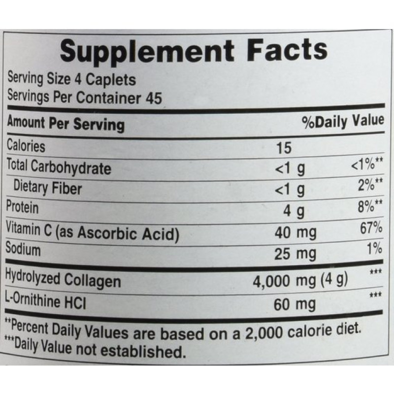 Комплекс для шкіри, волосся, нігтів Puritan's Pride Hydrolyzed Collagen 1000 mg 180 Caplets