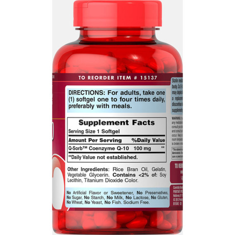 Коензим Puritan's Pride Q-Sorb Co Q-10 100 mg 60 Softgels