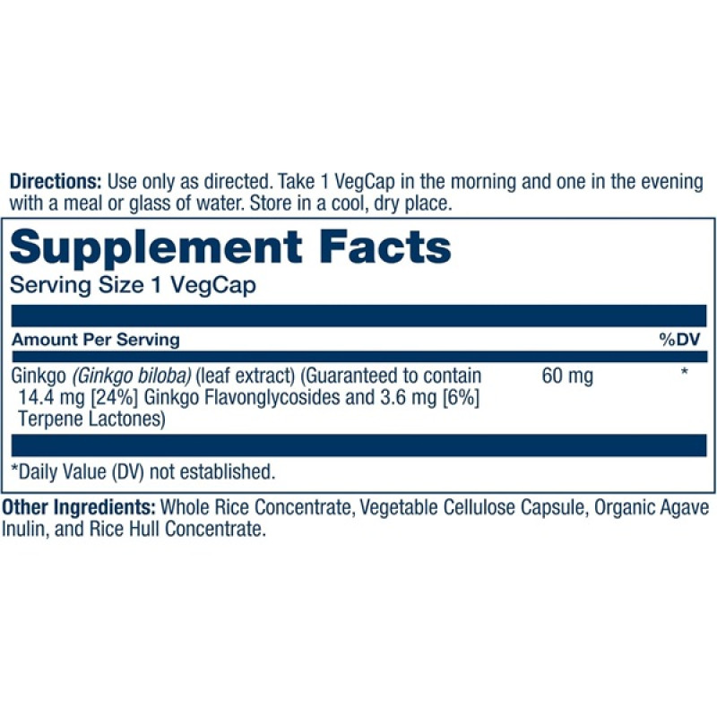 Гінкго Білоба Solaray Ginkgo Biloba Leaf Extract 60 mg 60 Veg Caps SOR-03600