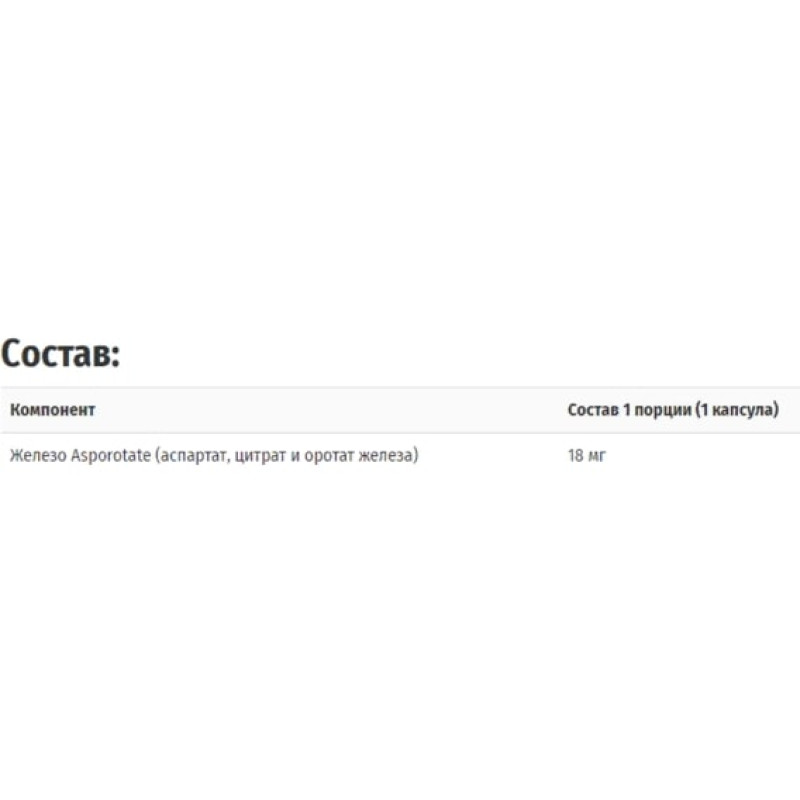 Микроэлемент Железо Solaray Iron Asporotate 18 mg 100 Caps SOR-04600