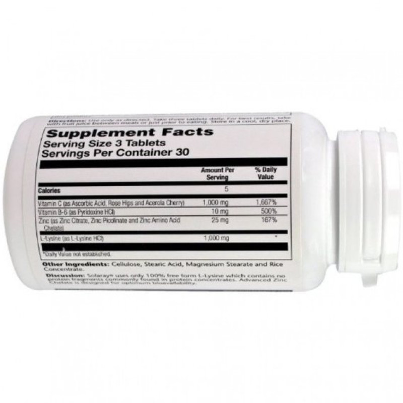 Лизин Solaray L-Lysine 1000 mg 90 Tabs SOR-04860