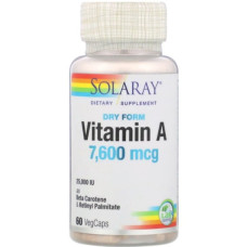 Вітамін A Solaray Dry Form Vitamin A, 25.000 IU 60 Veg Caps SOR-04130