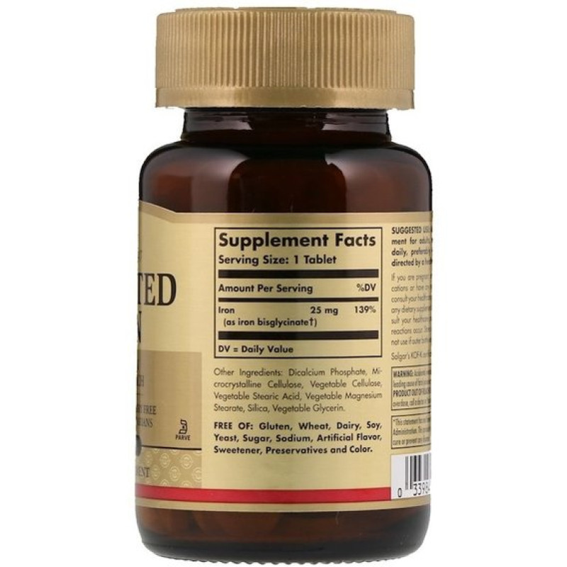 Микроэлемент Железо Solgar Chelated Iron 100 Tabs