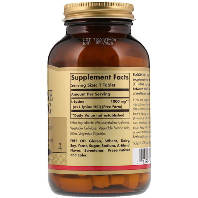 Лизин Solgar L-Lysine Free Form 1000 mg 100 Veg Tabs