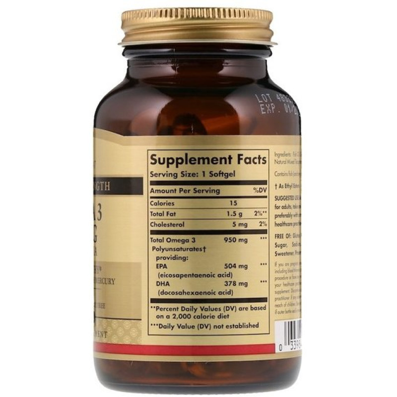 Омега 3 Solgar Omega-3, EPA & DHA, Triple Strength 950 mg 50 Caps