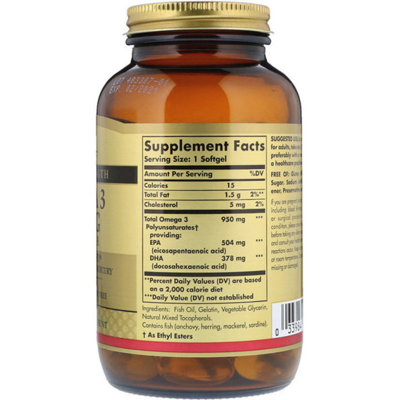 Омега 3 Solgar Omega-3, EPA & DHA, Triple Strength 950 mg 100 Softgels