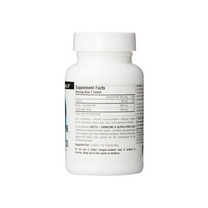 Комплекс Ацетил/Карнитин Source Naturals Acetyl L-Carnitine & Alpha Lipoic Acid 650 mg 60 Tabs