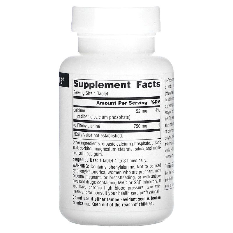 Фенилаланин Source Naturals DLPA 750 mg 60 Tabs