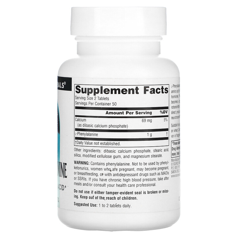 Фенилаланин Source Naturals L-Phenylalanine 500 mg 100 Tabs