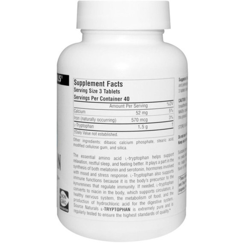 Триптофан Source Naturals L-Tryptophan 500 mg 30 Tabs