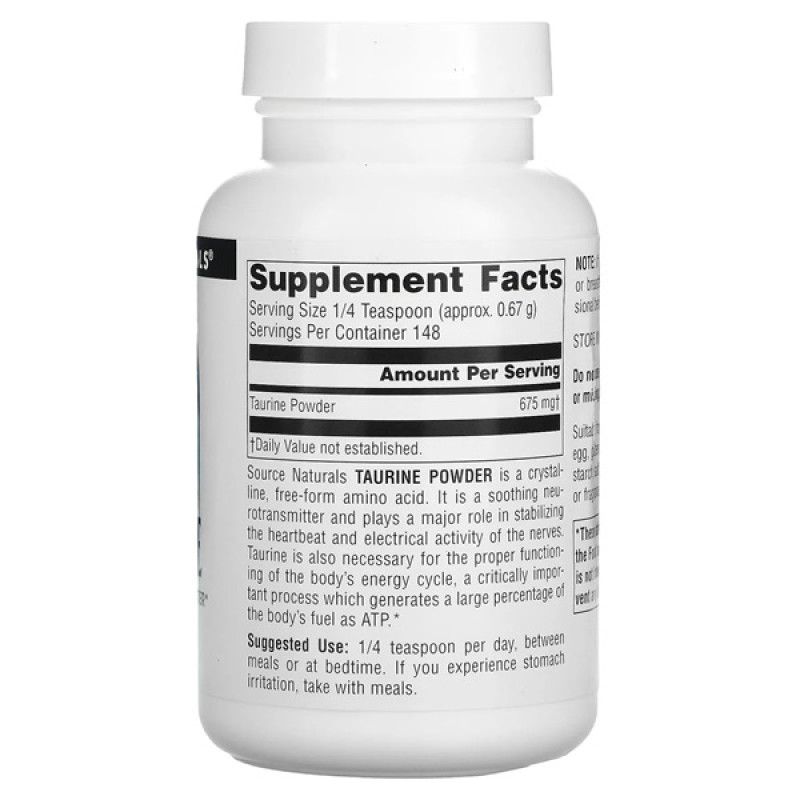 Таурин Source Naturals Taurine Powder , 3.53 oz 100 g /148 servings/