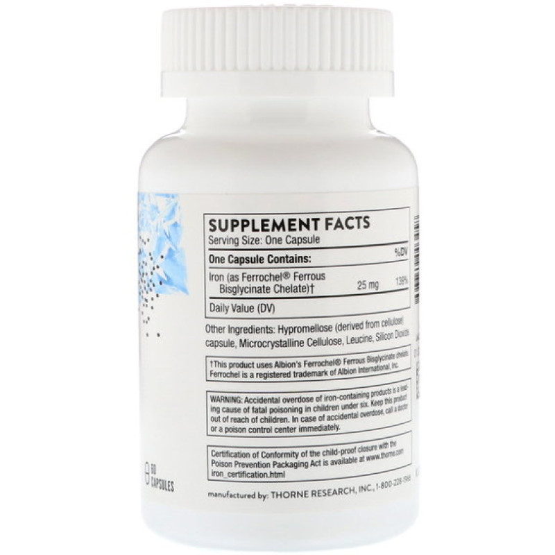 Микроэлемент Железо Thorne Research Iron Bisglycinate 60 Caps