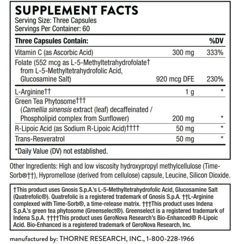 Аргинин Thorne Research L-Arginine Plus With Nutrients for Added Support 180 Veg Caps