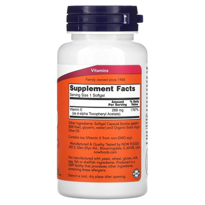Вітамін E NOW Foods Vitamin E-400 DA 250 Softgels