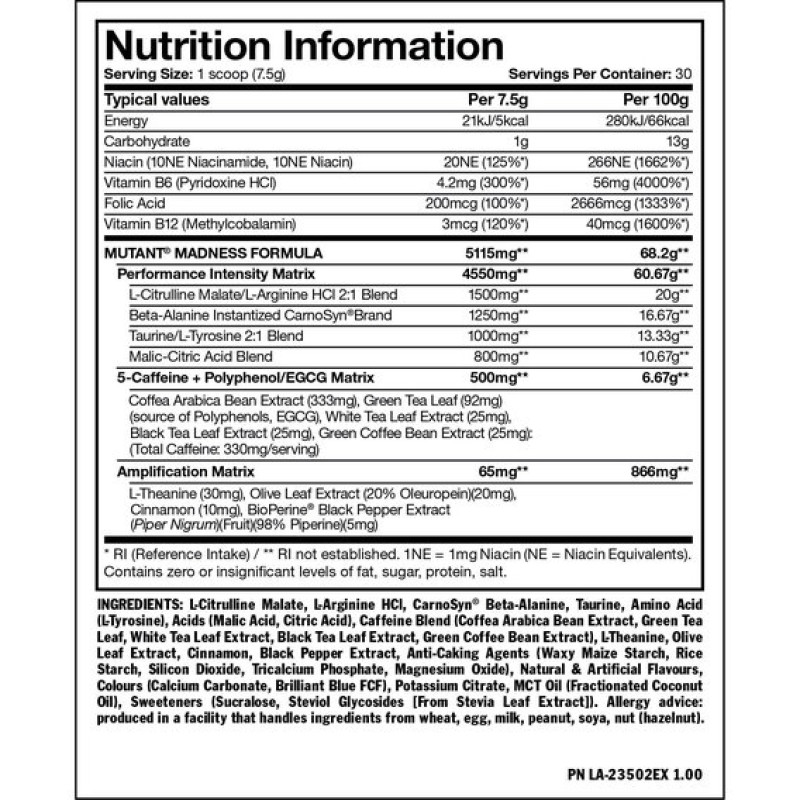 Комплекс до тренування Mutant Madness 225 g /30 servings/ Roadside Lemonade