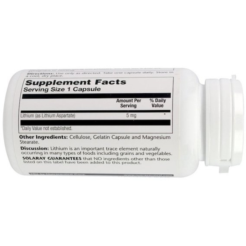 Мікроелемент Літій Solaray Lithium Aspartate 5 mg 100 Caps SOR-04599