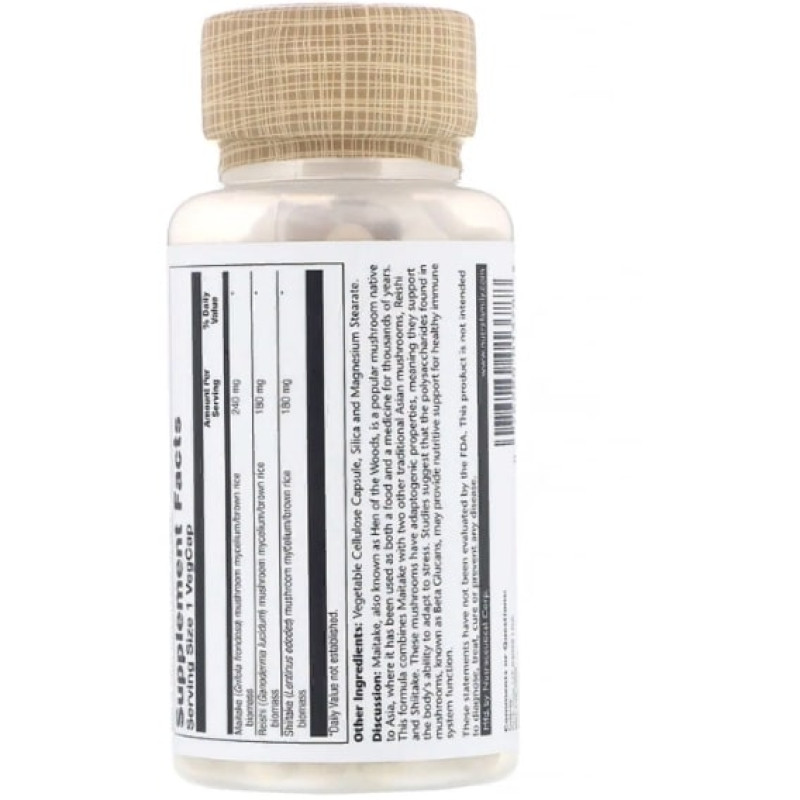 Грибной комплекс Solaray Maitake Mushroom 600 mg 100 Veg Caps SOR-01378