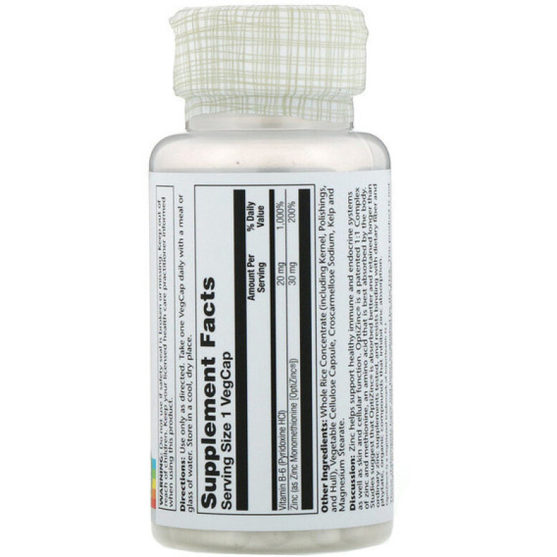 Мікроелемент Цинк Solaray OptiZinc 30 mg 60 Veg Caps SOR04707