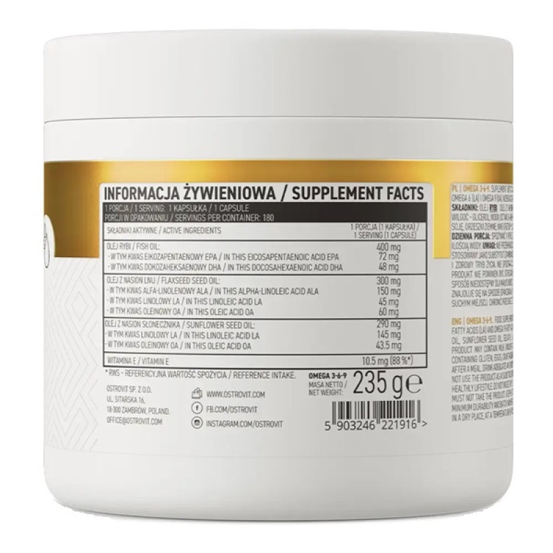 Омега для спорта OstroVit Omega 3-6-9 180 Caps