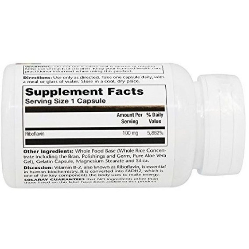 Рібофлавін Solaray Vitamin B2 100 mg 100 Veg Caps SOR04327