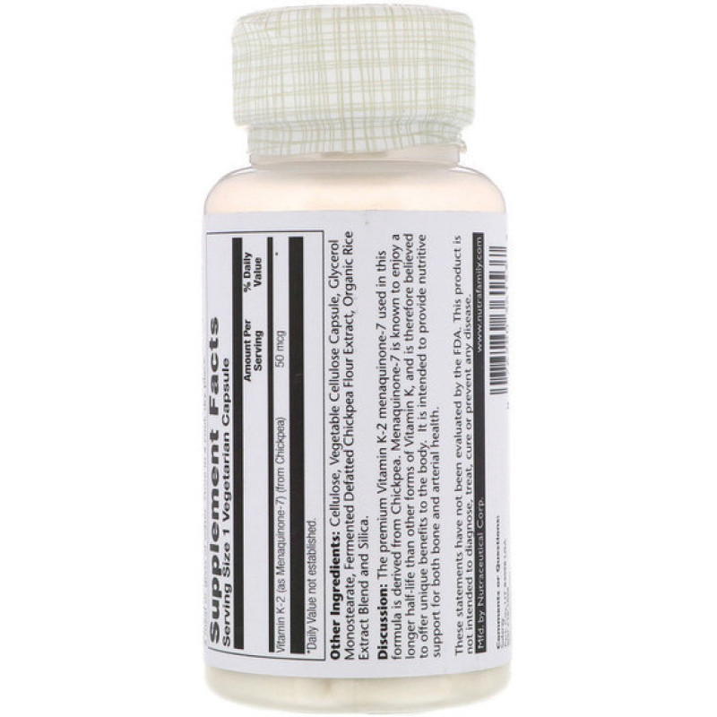 Вітамін K Solaray Vitamin K-2, Menaquinone-7 50 mcg 30 Veg Caps SOR-36153